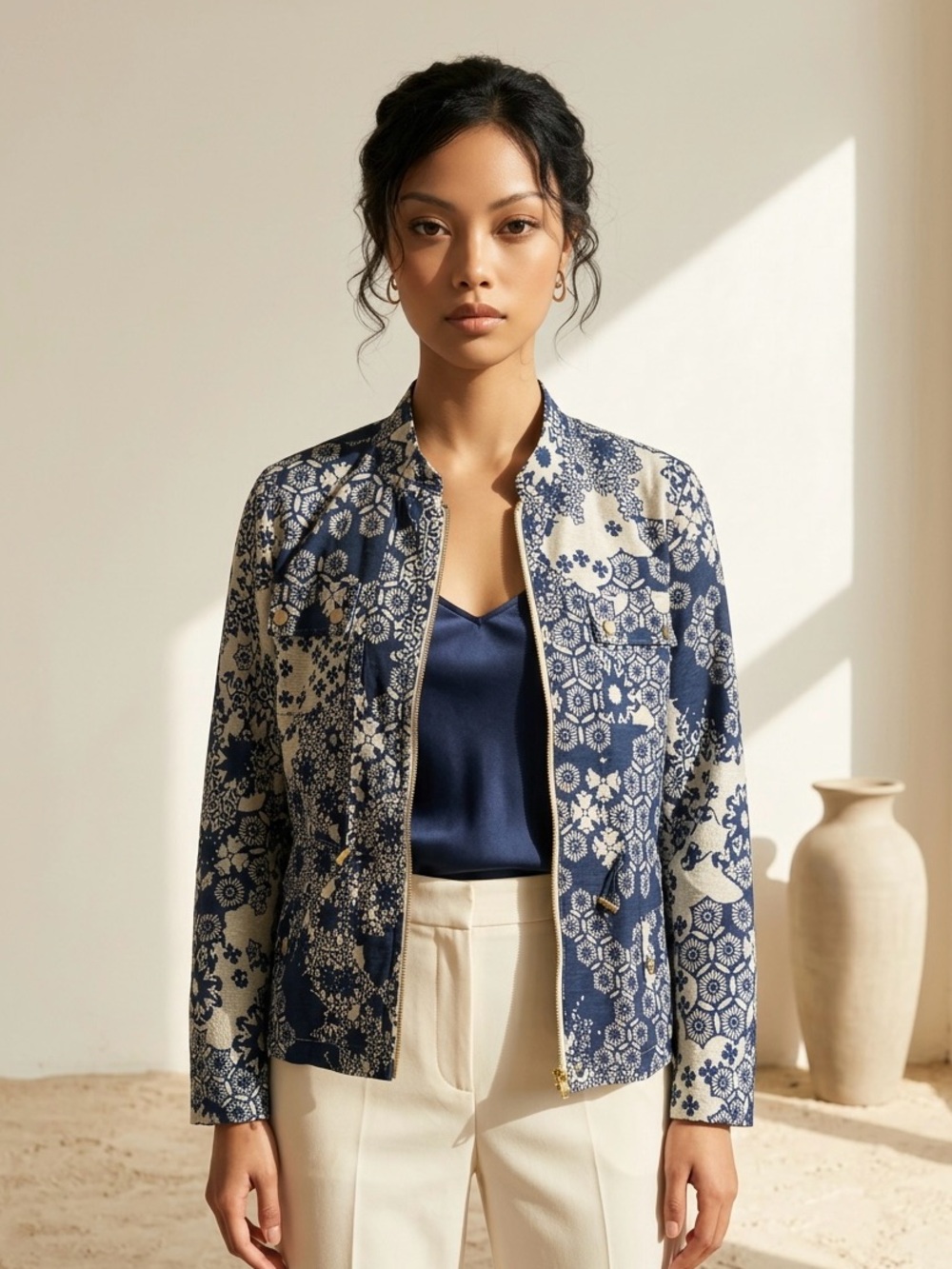 Silk Land Collection Vintage Floral and Geometric Patchwork Jacket